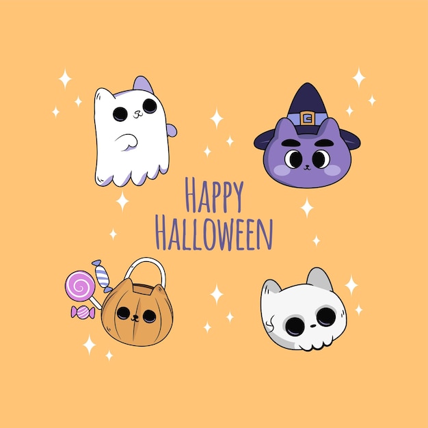 Gatitos, halloween, caracteres, vector