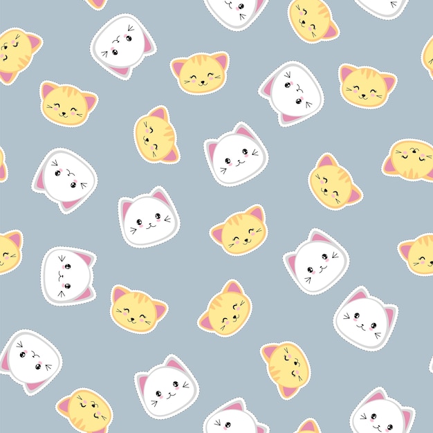 Gatitos kawaii de patrones sin fisuras. Lindos gatos sobre un fondo gris.