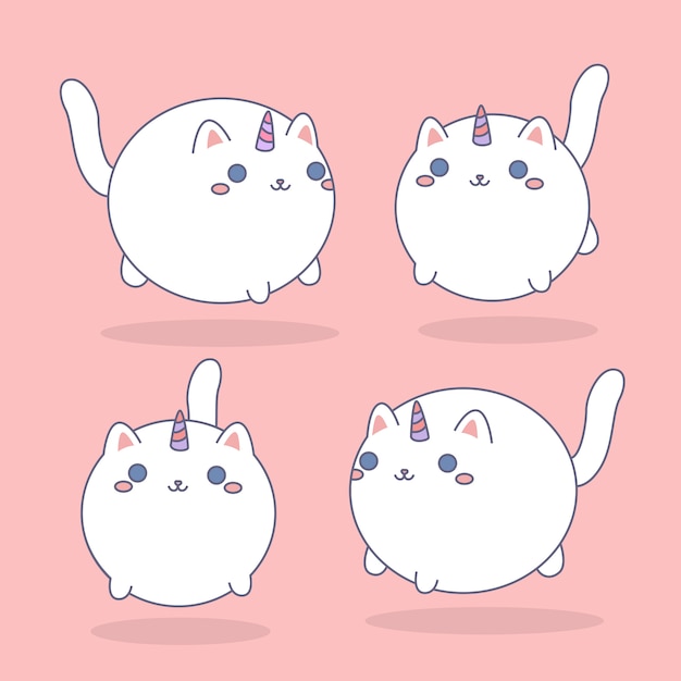 Vector gatitos unicornio blanco