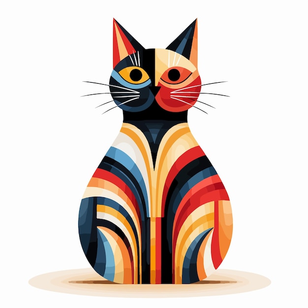 Vector gato abstracto en formas geométricas ilustración vectorial gato colorido en un patrón redondo