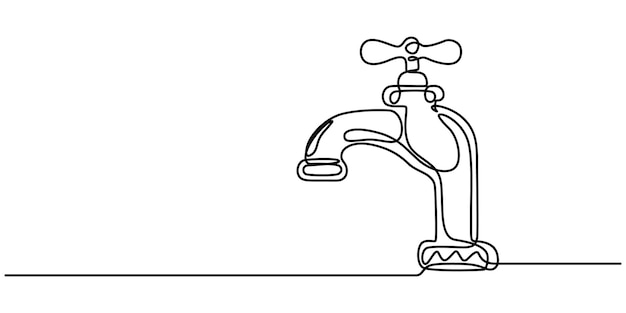 Gato de agua con una gota de agua una línea dibujada un dibujo continuo de una línea de grifo de agua uno