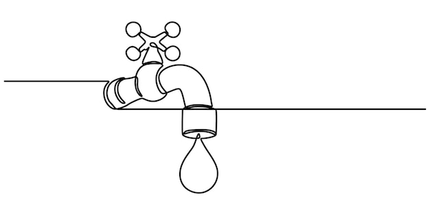 Gato de agua con una gota de agua una línea dibujada un dibujo continuo de una línea de grifo de agua uno