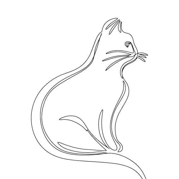 Gato aislado sobre fondo blanco Línea arte sentado gato animal mascota Una línea continua vector