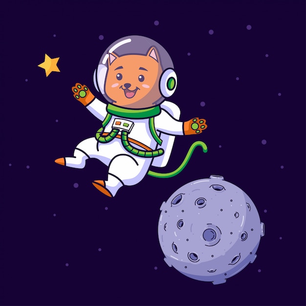 Gato astronauta volando en el espacio