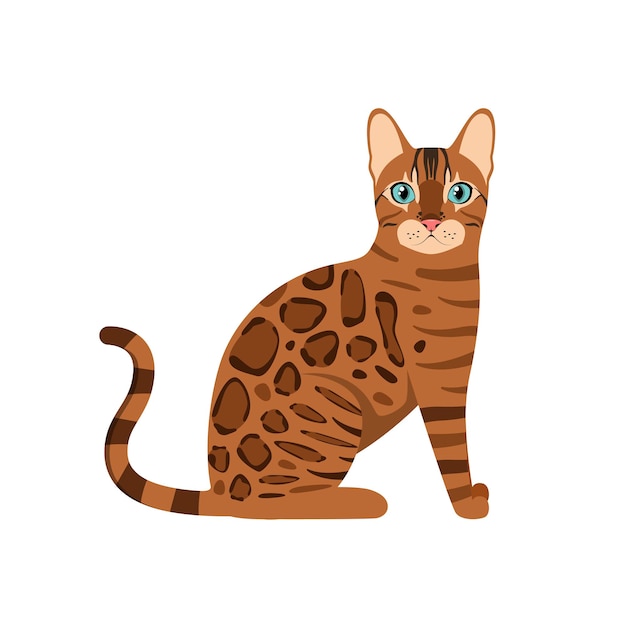 Vector gato de bengala sobre un fondo blanco diseño de dibujos animados