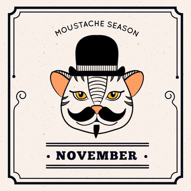 Vector gato con bigote y sombrero para celebrar movember