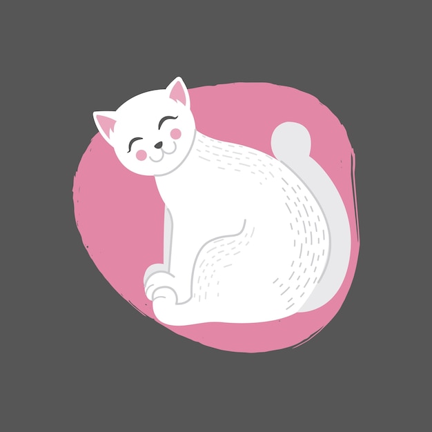 Gato blanco en estilo doodle sobre fondo oscuro, formato vectorial eps 10