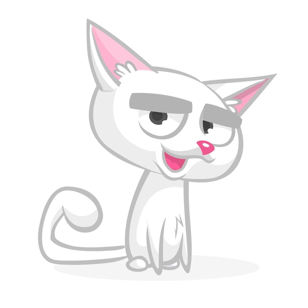 Gato blanco gruñón de dibujos animados ilustración de gato gordo lindo de dibujos animados con una expresión gruñona