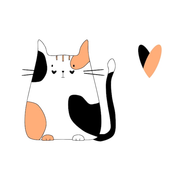 Vector gato blanco con manchas rojas y negras ilustración plana dibujo a mano dibujo simple vector aislado