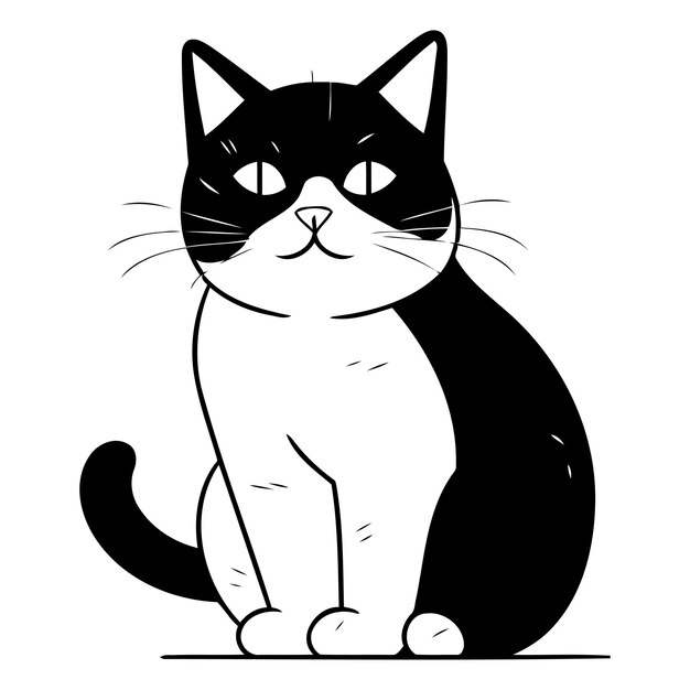 Vector gato blanco y negro sentado sobre un fondo blanco ilustración vectorial