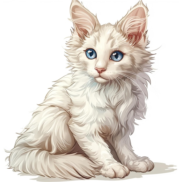 Gato blanco con ojos azules sobre un fondo blanco Ilustración vectorial