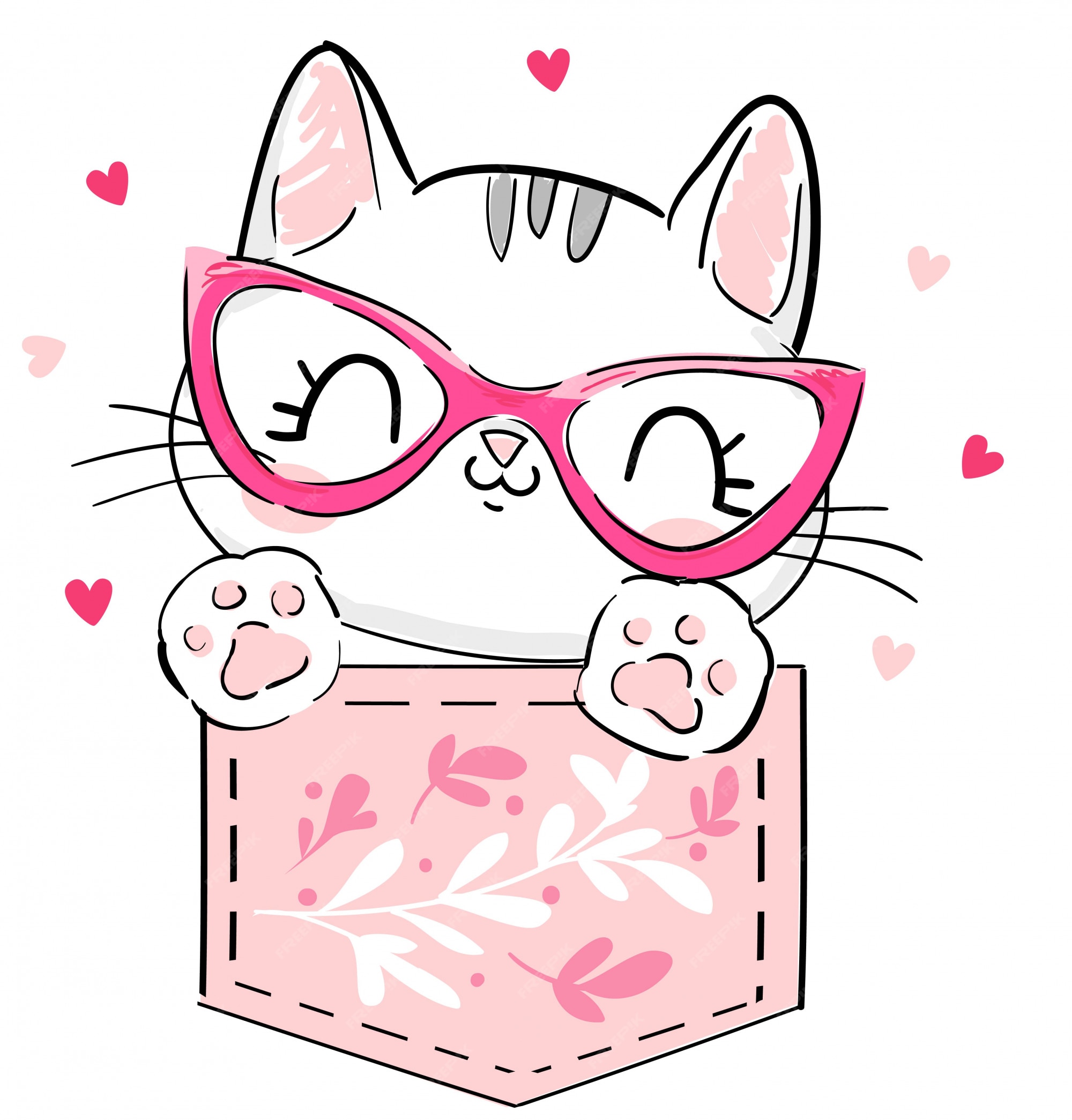Gato en el bolsillo. dibujado a mano personaje de dibujos animados lindo. huella | Vector Premium Gato en el bolsillo. dibujado a mano personaje de dibujos animados lindo. huella | Vector Premium