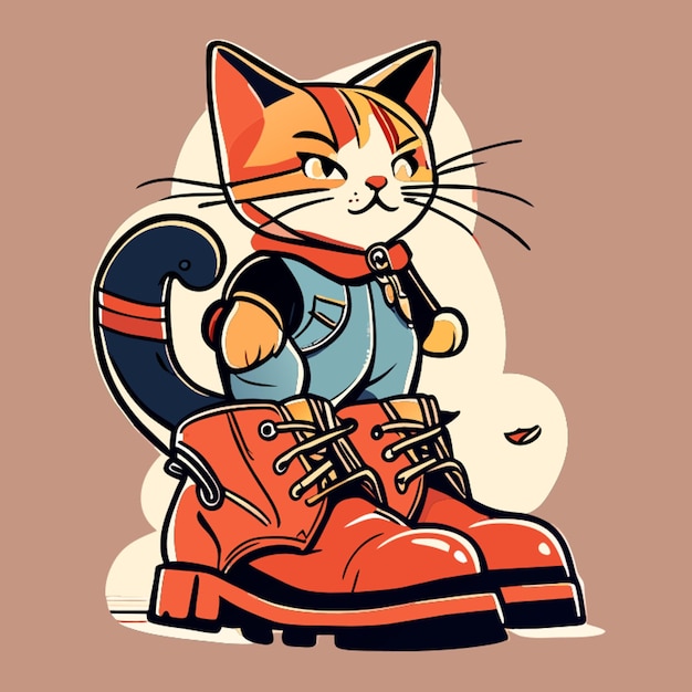 El gato con las botas ilustración vectorial plana.