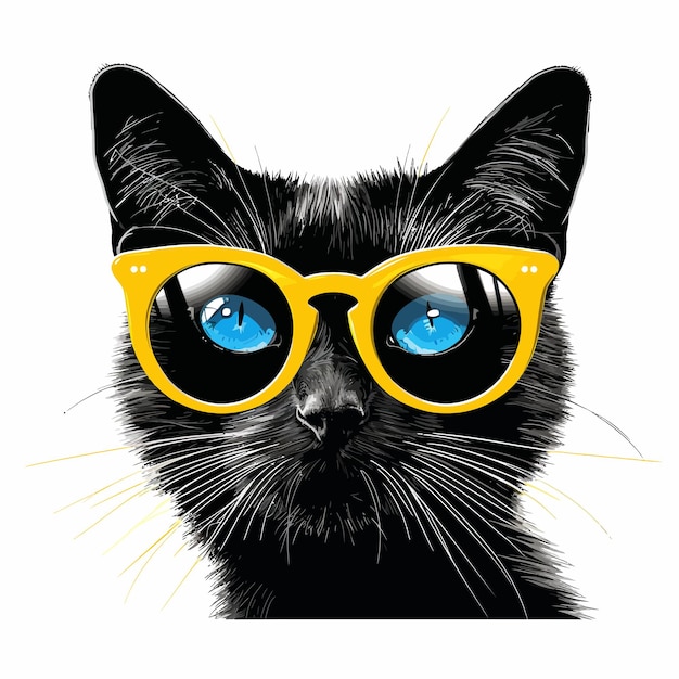 Vector gato con camiseta amarilla con gafas de sol de aviador.