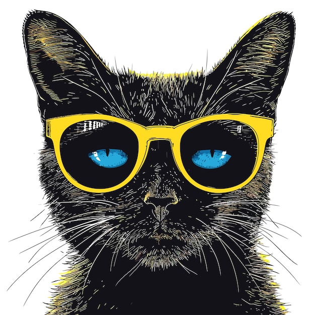 Vector gato con camiseta amarilla con gafas de sol de aviador.