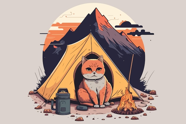 gato, camping, vector, ilustración