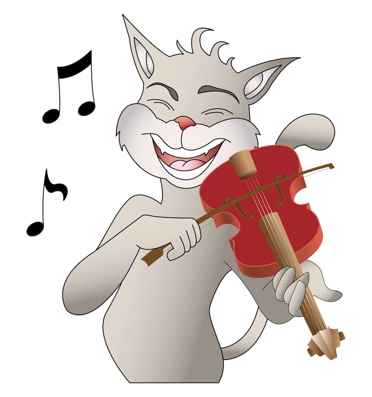 Vector gato canta una canción y toca un violín