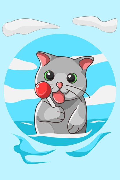 Gato con caramelo rojo