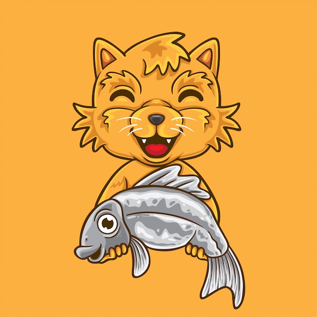 Vector gato con una caricatura de pescado