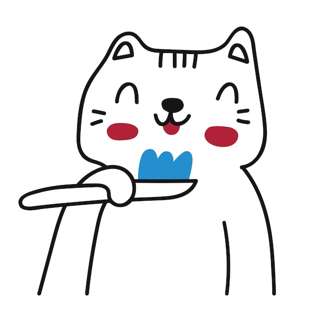 gato, con, cepillo de dientes, contorno, icono, ilustración, blanco, plano de fondo