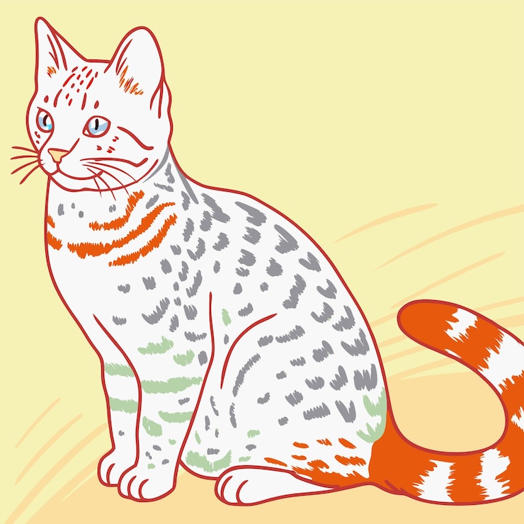Vector un gato con una cola que dice la cola