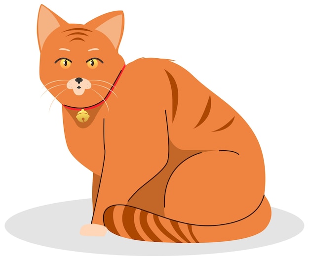 Vector un gato con un collar rojo se sienta sobre un fondo blanco.