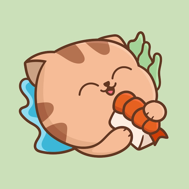 gato come dibujos animados de sushi de langosta