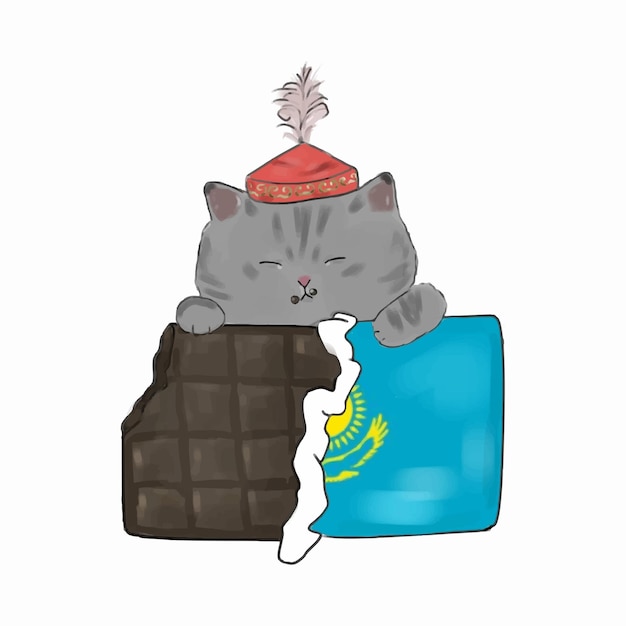 Vector el gato comiendo chocolate.