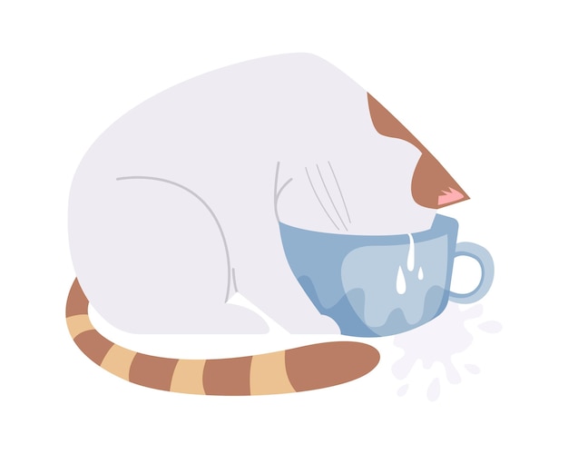 Gato comiendo leche ilustración vectorial