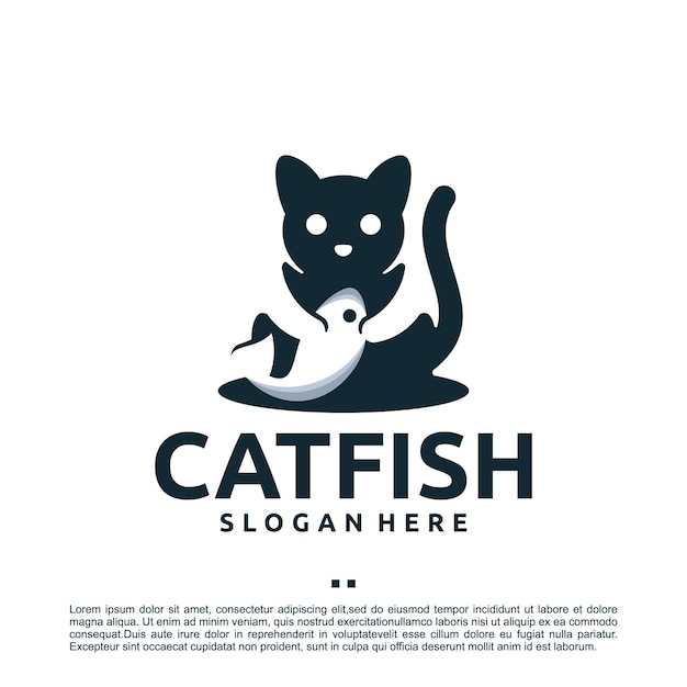 Gato comiendo pescado, plantilla de diseño de logotipo