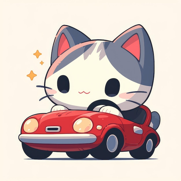 Vector un gato conduciendo un estilo de dibujos animados convertible