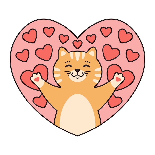 Gato en corazones Tarjetas de felicitación para el día de San Valentín, cumpleaños, día de la madre.