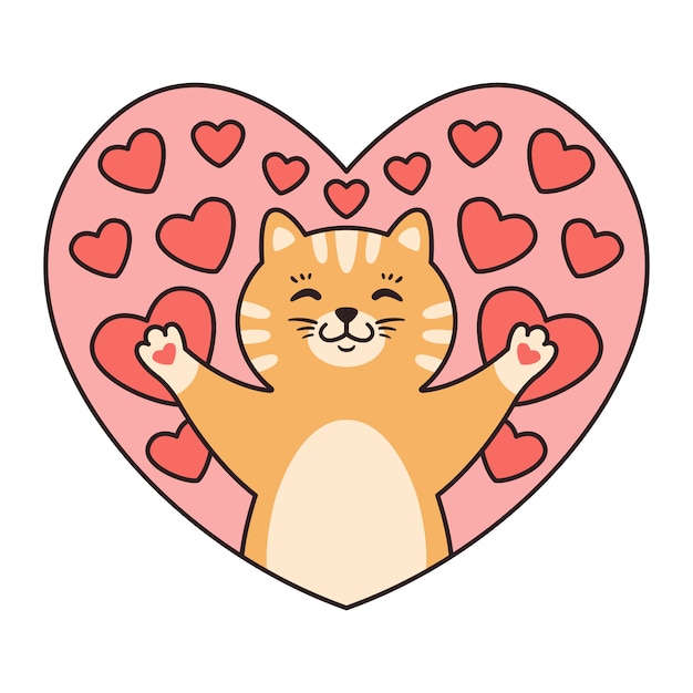 Gato en corazones tarjetas de felicitación para el día de san valentín, cumpleaños, día de la madre.