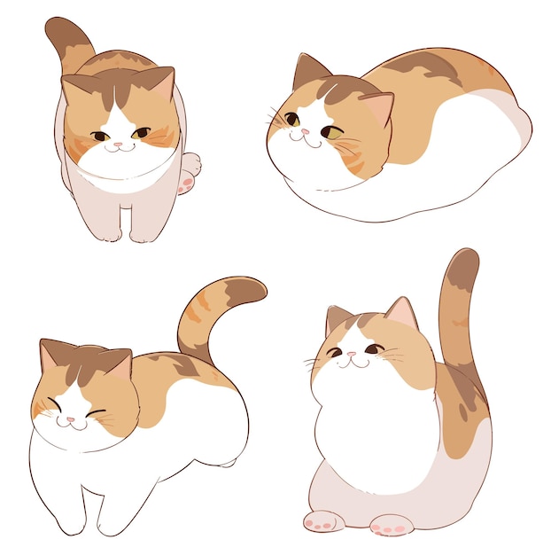 Vector un gato con cuatro caras de diferentes colores, una de las cuales tiene el número 10.