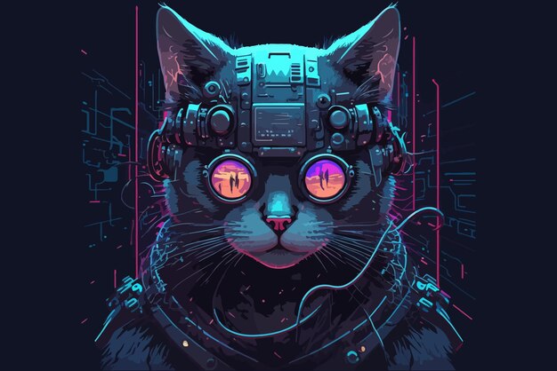 gato, cyberpunk, vector, ilustración