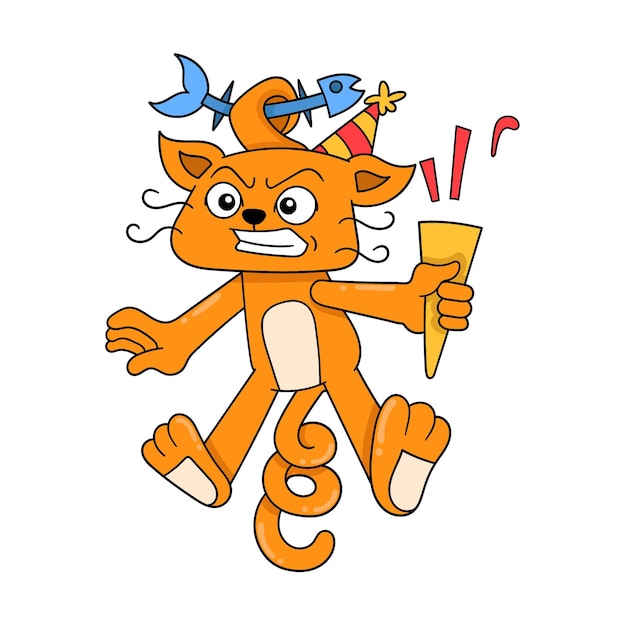 Gato desordenado está sucio lleno de basura doodle icono imagen kawaii