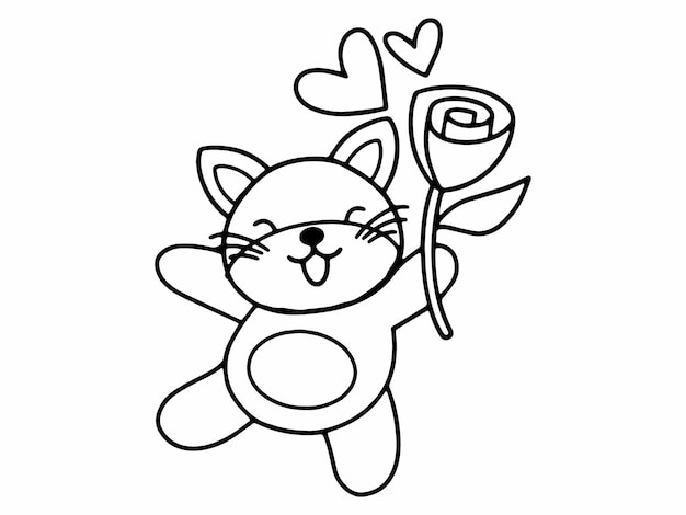 El gato del día de San Valentín con la rosa en el contorno