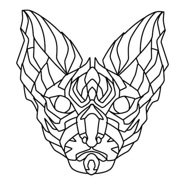 gato dibujado a mano animal tatuaje tribal en blanco y negro
