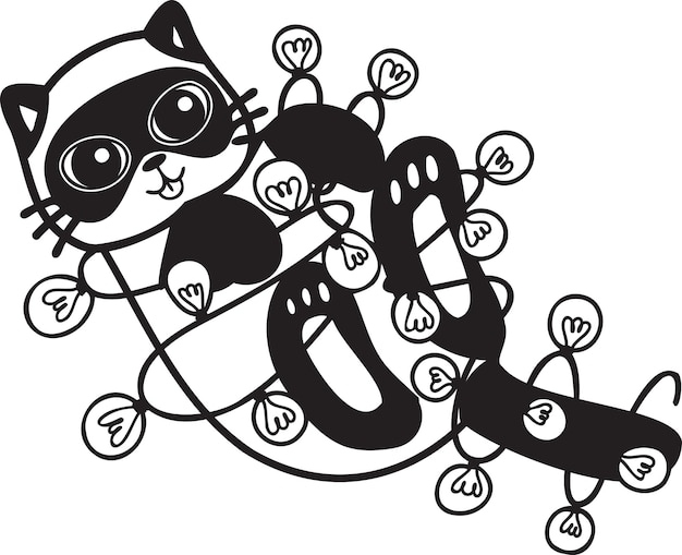Vector gato dibujado a mano jugando con ilustración de bombilla en estilo garabato
