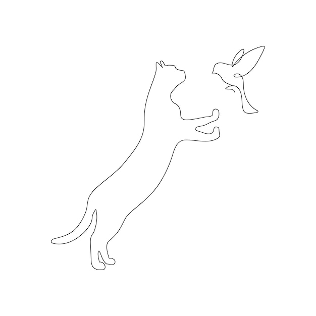 Gato dibujo artístico continuo de una línea