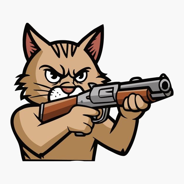 un gato de dibujos animados con un arma que dice gato