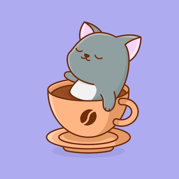 Gato en dibujos animados de baño de café