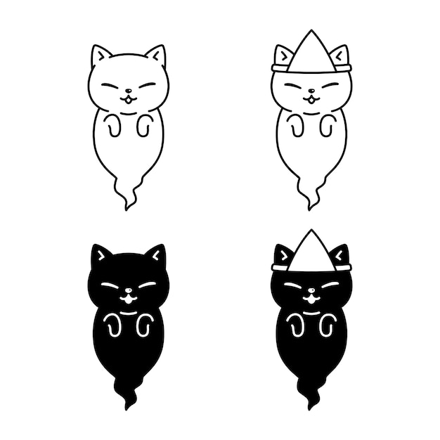 Gato de dibujos animados de carácter fantasma de halloween