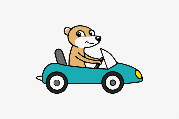 un gato de dibujos animados conduciendo un coche rojo con un gato en la ilustración vectorial trasera