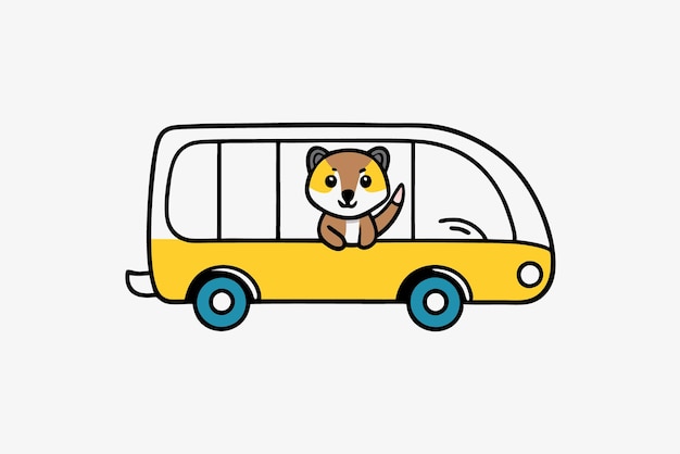 un gato de dibujos animados conduciendo un coche rojo con un gato en la ilustración vectorial trasera