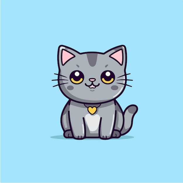 Un gato de dibujos animados con un corazón en el cuello.