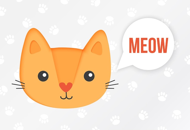 Gato de dibujos animados en corte de papel y estilo plano Ilustración vectorial