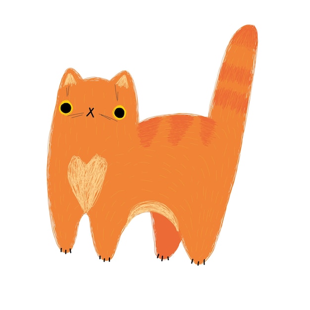 Gato de dibujos animados dibujados a mano. gatito gato naranja. ilustración de vector de dibujo de mapa de bits de lápiz acuarela