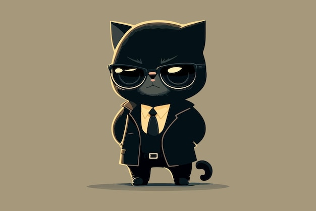 Un gato de dibujos animados con gafas y corbata.