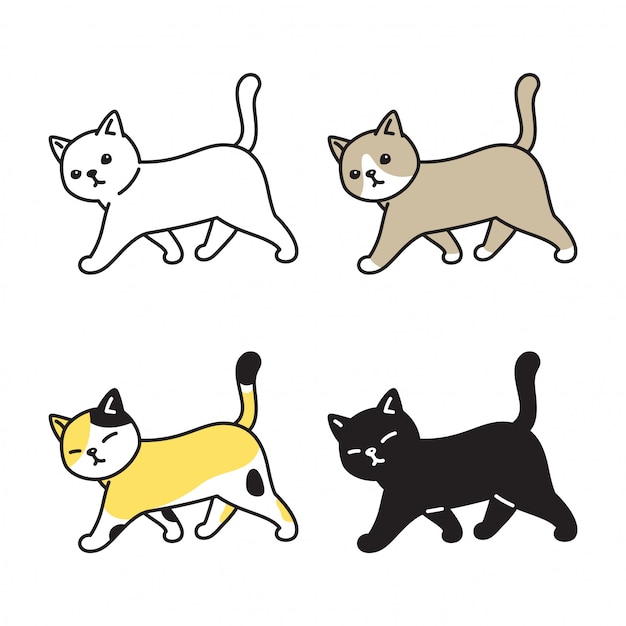 Gato de dibujos animados gatito caminar | Vector Premium